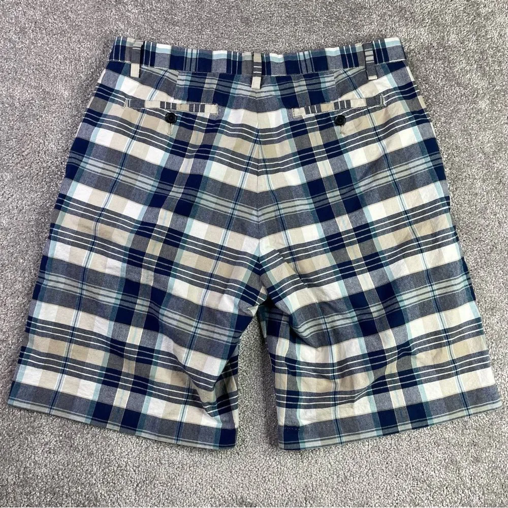 Nautica Shorts Men's 34 Blue Plaid Pockets Flat Front Casual Cotton Summer - Picture 3 of 13